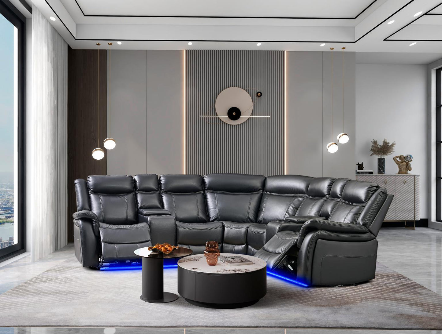 Jay Black 3pc- Sectional Power Recliner w/ Led Light