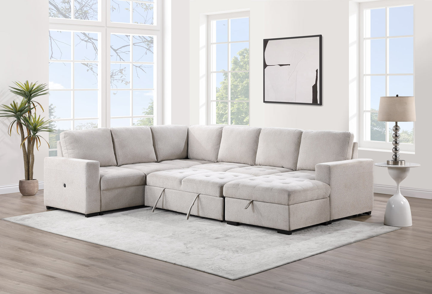 Larry Beige sleeper sectional sofa