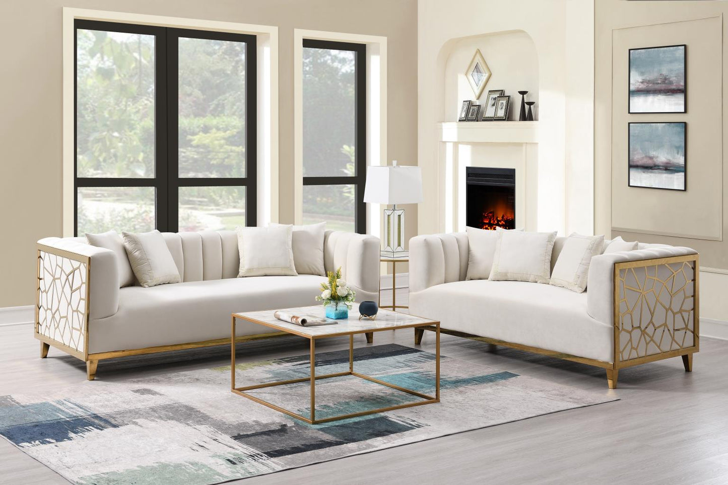 VERSA Cream sofa and loveseat