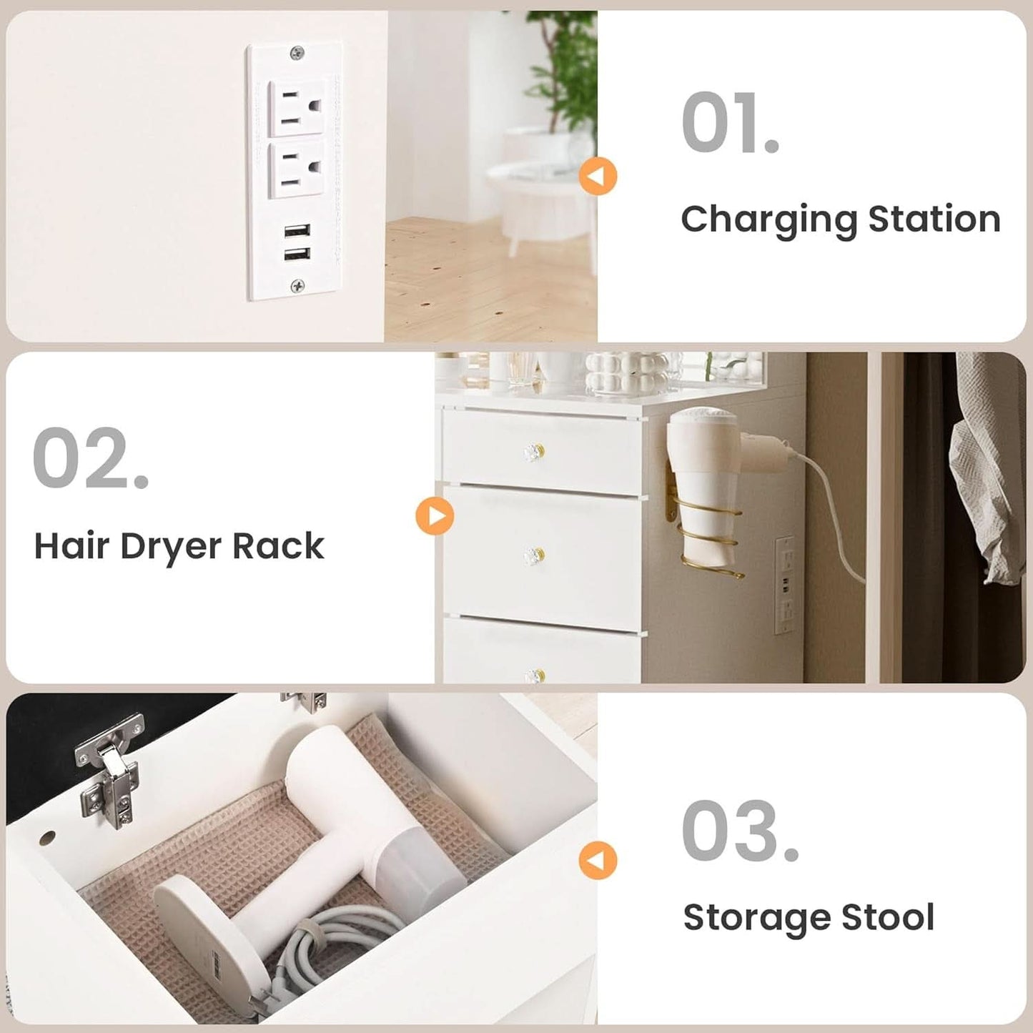 Elegant Translucent White Glass Vanity Desk Storage
