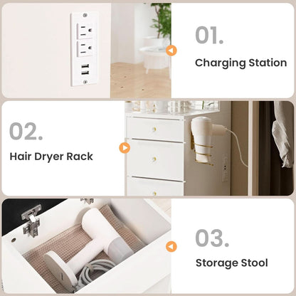Elegant Translucent White Glass Vanity Desk Storage