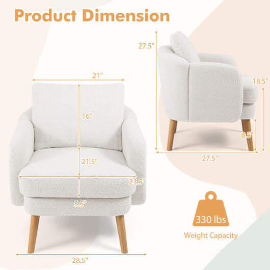 Sherpa Accent Chair Modern Living Room Chair with Seat Cushion-Grey