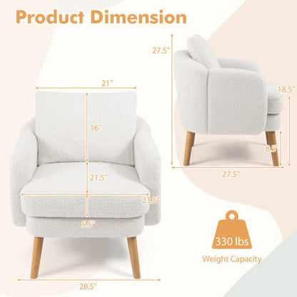 Sherpa Accent Chair Modern Living Room Chair with Seat Cushion-Grey