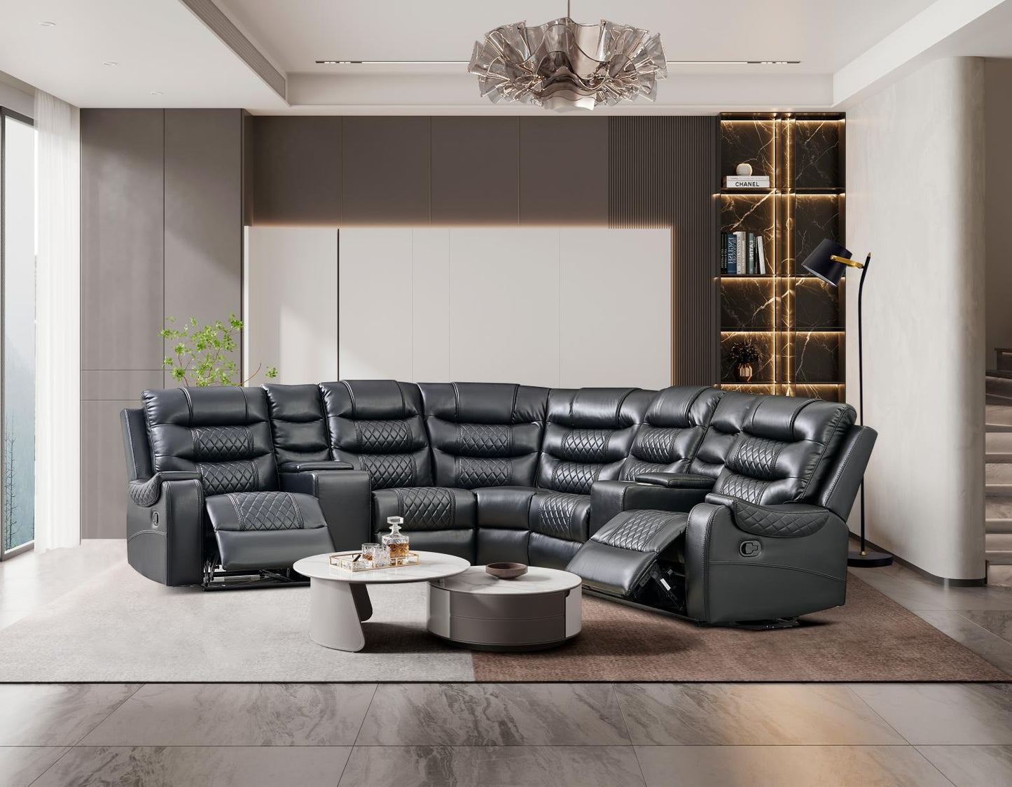 Victor black 3pc Recliner sectional