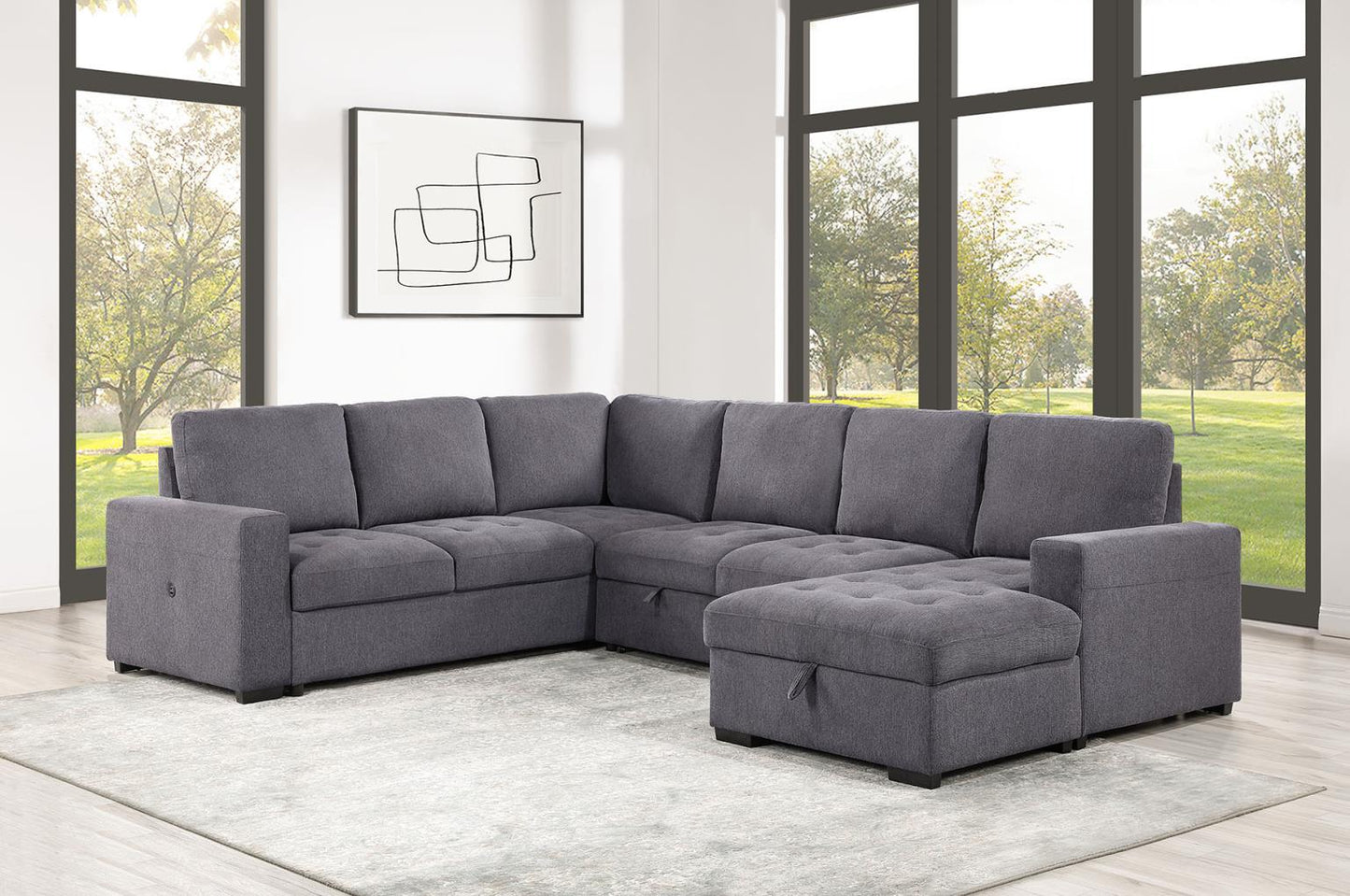 3pc Grey Sectional w/ Pull out sleeper.