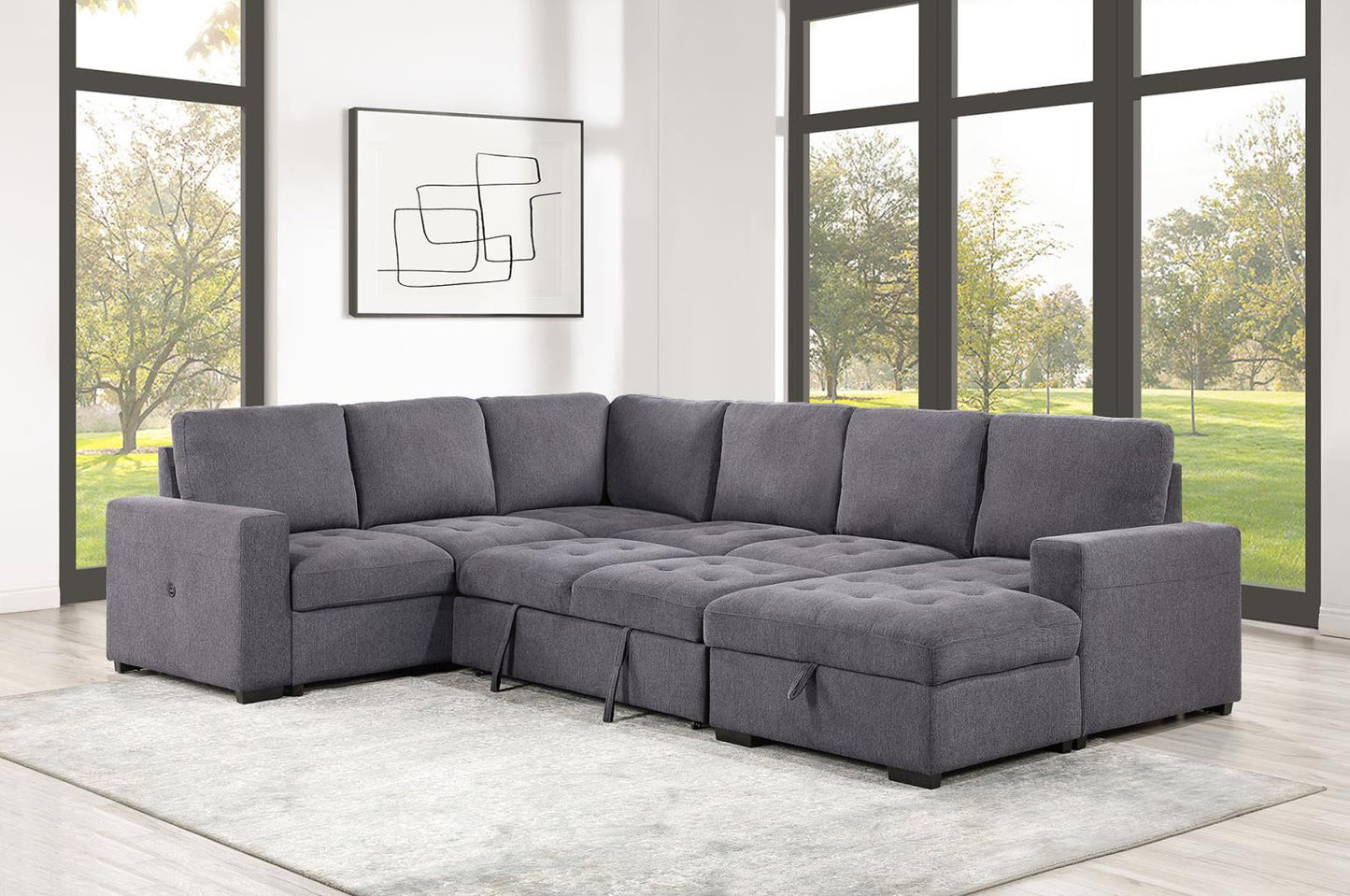 3pc Grey Sectional w/ Pull out sleeper.