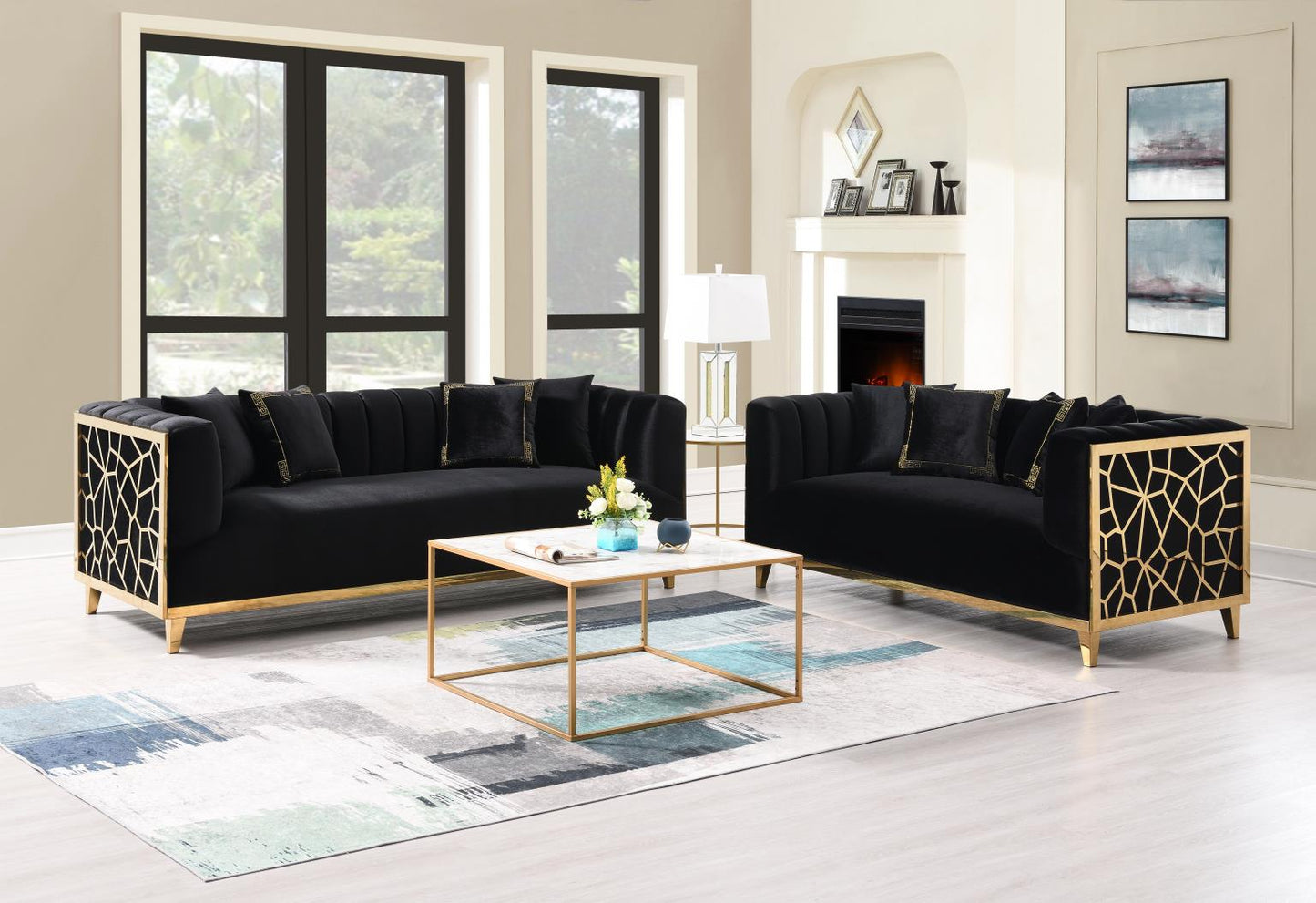 VERSA black sofa and loveseat